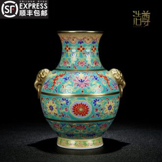 Hao chun hand-painted ears enamel vase jingdezhen ceramic furnishing articles rich ancient frame of Chinese style household adornment sitting room