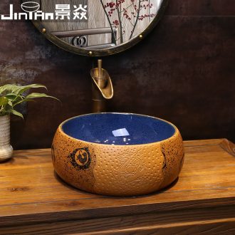 JingYan yellow time art restoring ancient ways round the stage basin archaize ceramic lavatory toilet lavabo on stage