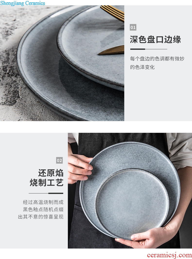 Million jia home 0 flat the Nordic ceramic platter creative contracted circular plate of beefsteak plate spot than blue