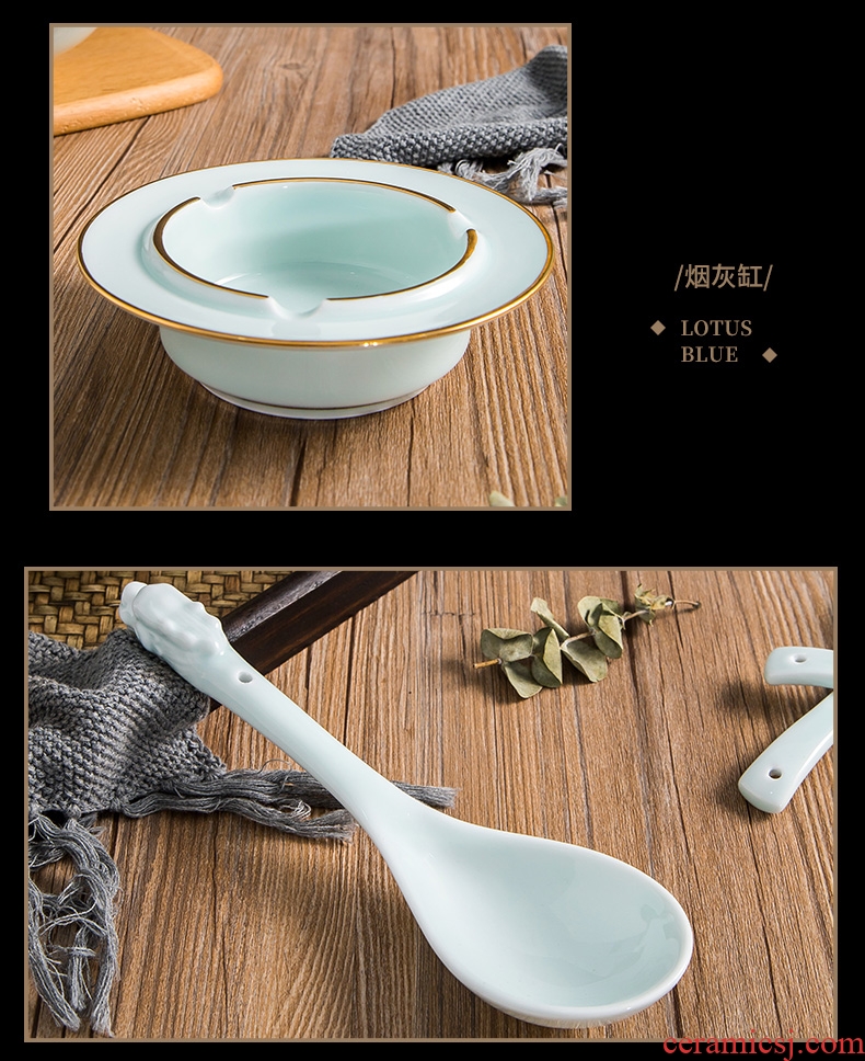 Fiji trent carved dragon celadon tableware suit household jingdezhen Chinese style phnom penh under the glaze color dishes dishes