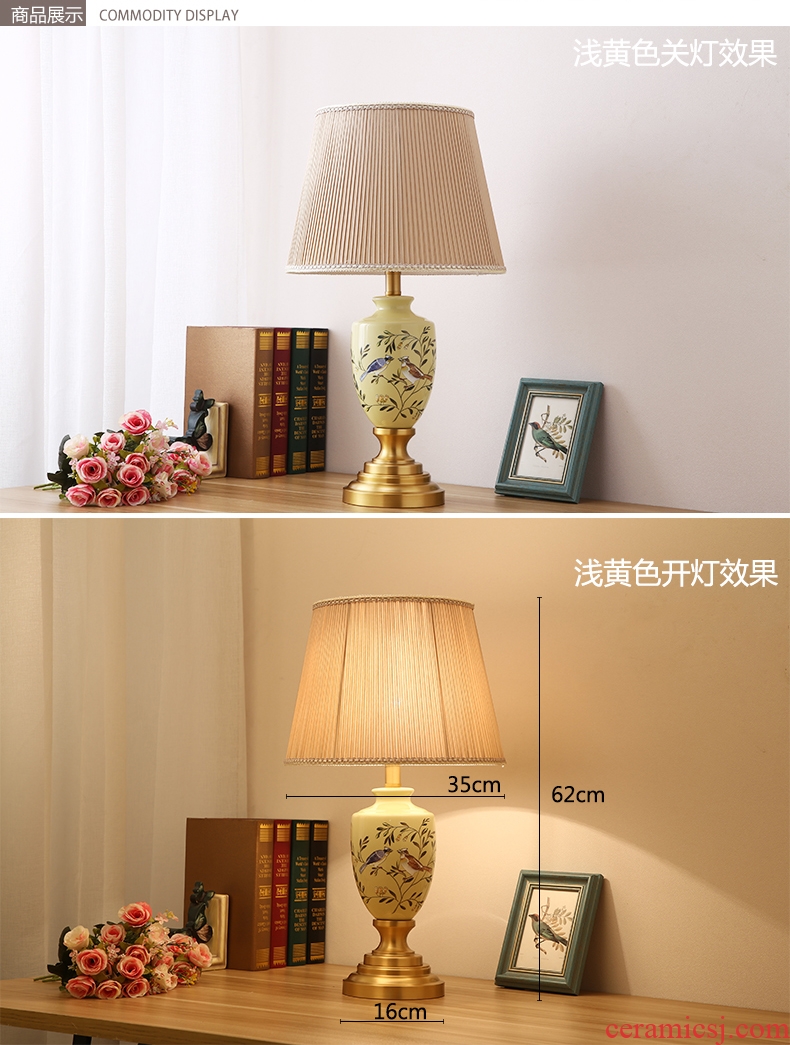 American pastoral lamp light Angle of sitting room sofa a few new Chinese style of bedroom the head of a bed Europe type restoring ancient ways all copper ceramic lamp