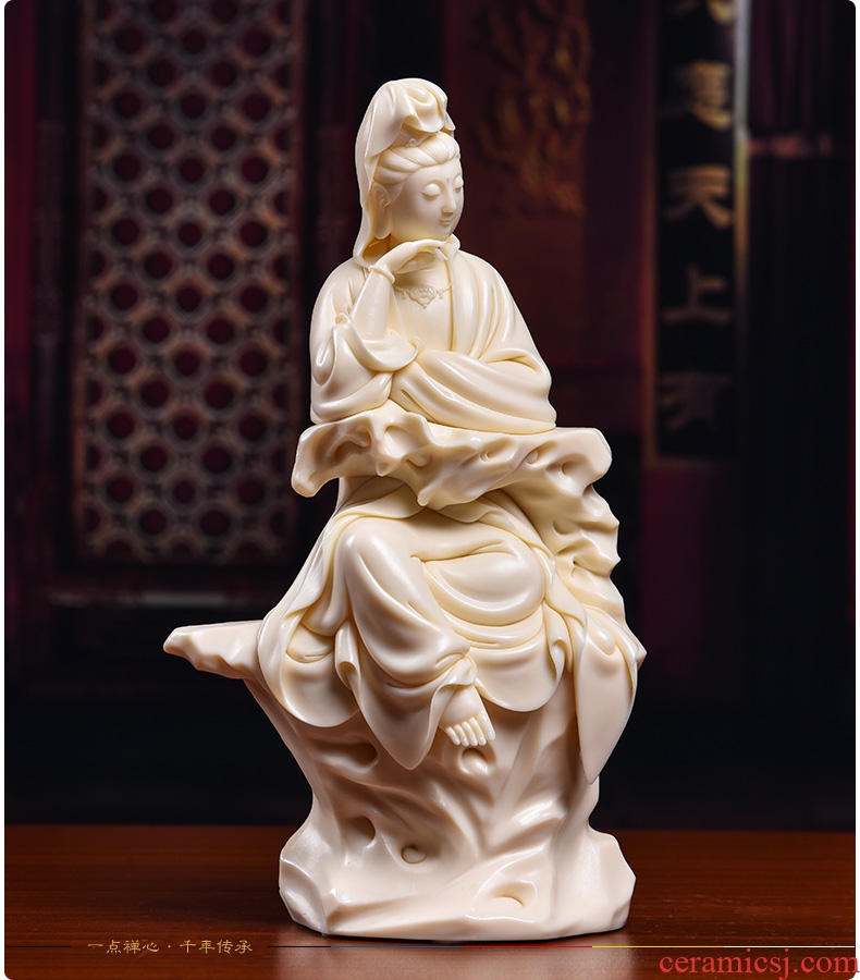 Bm provincial master Lin Jiansheng works yellow jade porcelain ceramic Buddha furnishing articles life guanyin D03-135