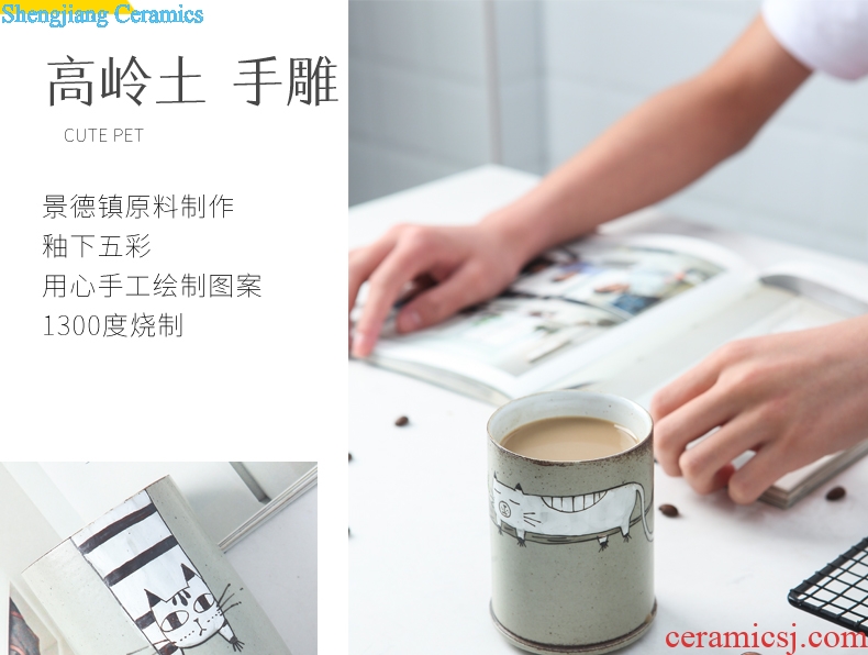Jingdezhen glass mugs hand-drawn cartoon creative Japanese 'content and lovely ceramic cup milk coffee cup home