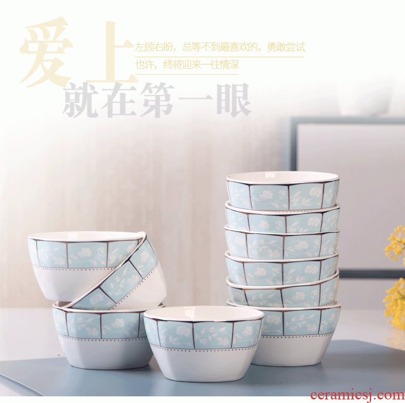 Jingdezhen ceramic square bowl to eat bread and butter of household of Chinese style originality contracted 4.5 inch single soup bowl dishes suit