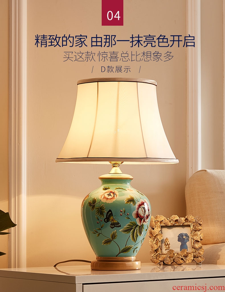 American ceramic desk lamp contracted and contemporary bedroom berth lamp creative nightstand european-style sweet romance warm light decoration