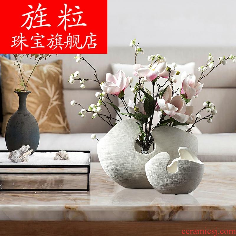 Cz Nordic idea of white ceramic flower vases hydroponic flower implement contemporary and contracted household soft adornment sitting room set