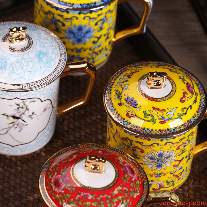 Jingdezhen ceramic tea cup with lid hand-painted bone China cup suit phnom penh office meeting master cup cup