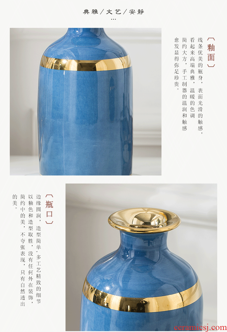 New Chinese style household blue vase ceramic vase furnishing articles furnishing articles flower arranging European contracted sitting room porch with phnom penh