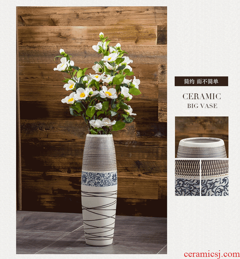 Jingdezhen ground vase large-sized ceramic furnishing articles contemporary and contracted household decorates porch retro flower arranging big living room
