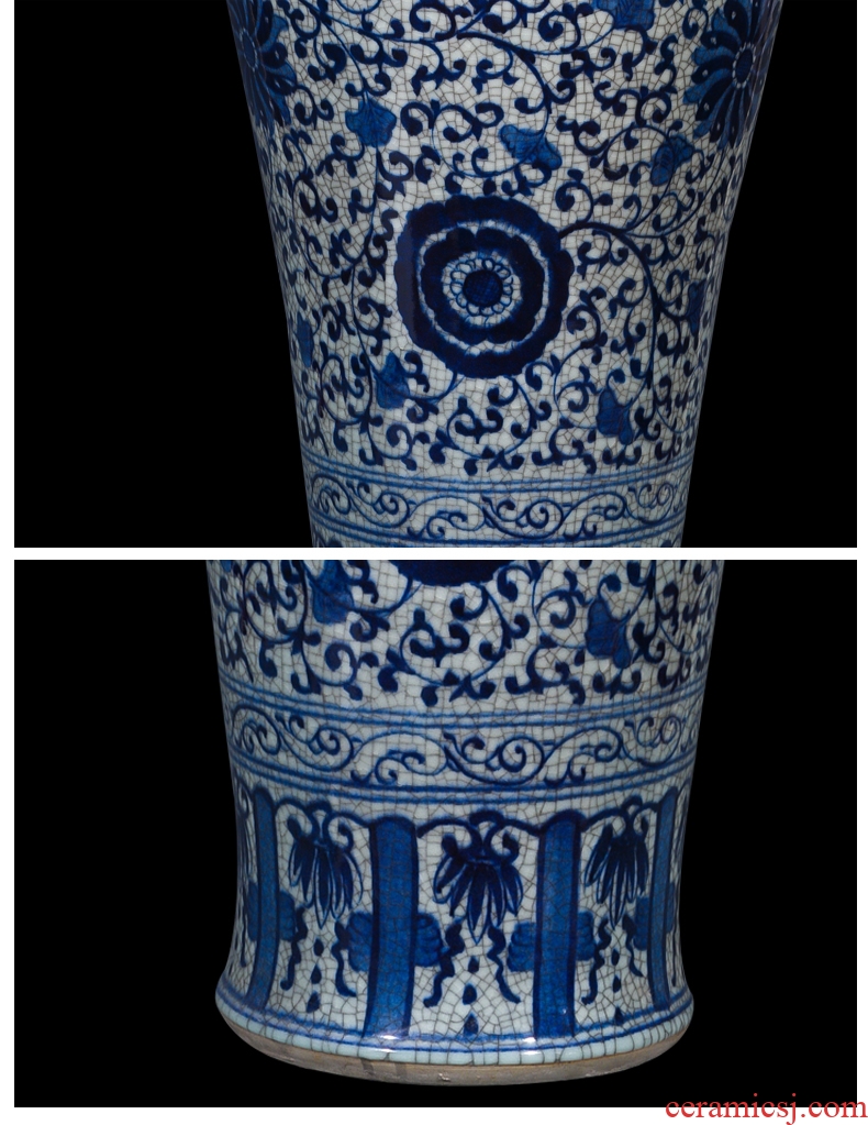 Archaize of jingdezhen blue and white porcelain crack big ceramic vase Chinese style living room floor furnishing articles home decoration flower arrangement