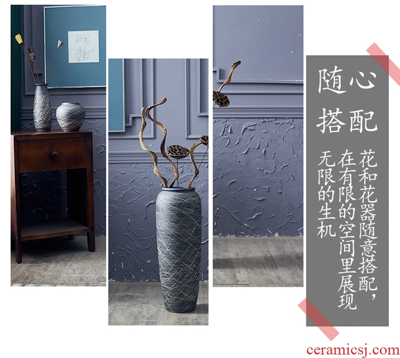 Jingdezhen ceramic vase landed dried flowers coarse pottery restoring ancient ways is contemporary and contracted household adornment flower arranging furnishing articles big living room