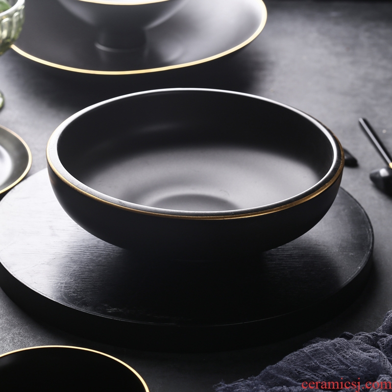 Household Japanese ceramic bowl large bowl soup bowl personality tableware creative fruit salad bowl rainbow noodle bowl