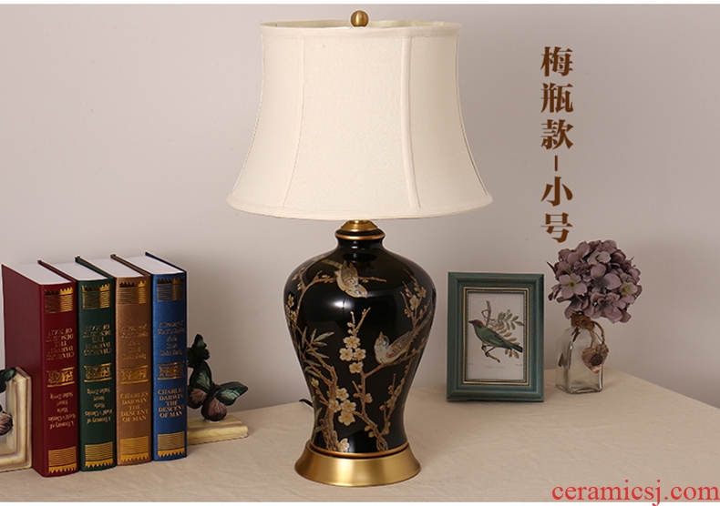 Desk lamp of bedroom the head of a bed lamp new Chinese American sitting room of Europe type restoring ancient ways rural black flowers and birds all copper ceramic desk lamp