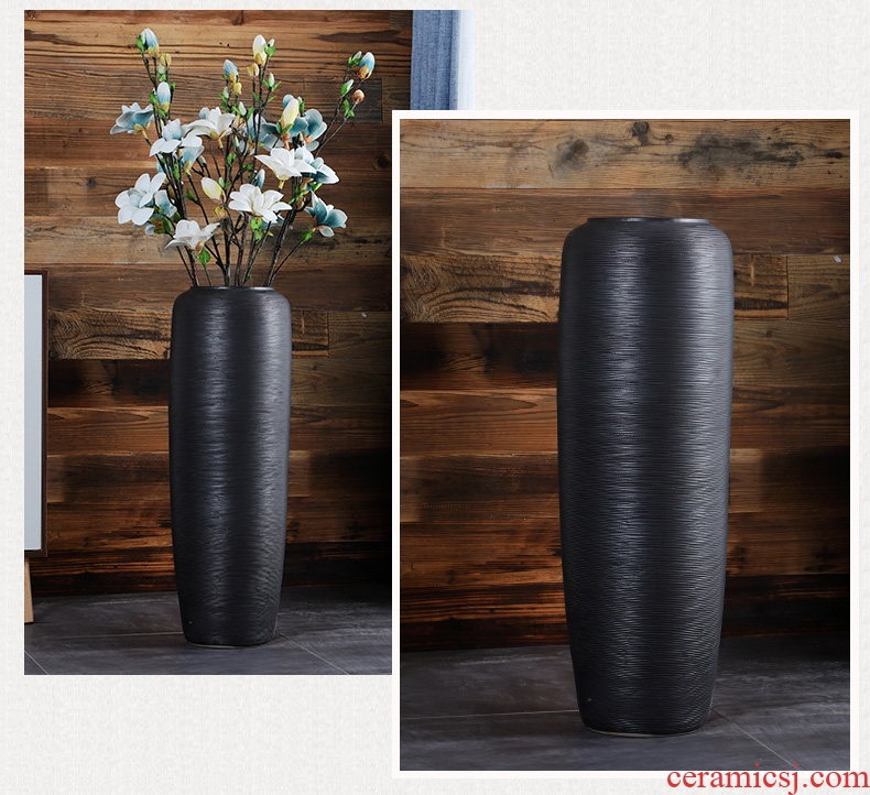 Jingdezhen ceramic floor large vases black furnishing articles TV ark porch decoration dry flower porcelain vase