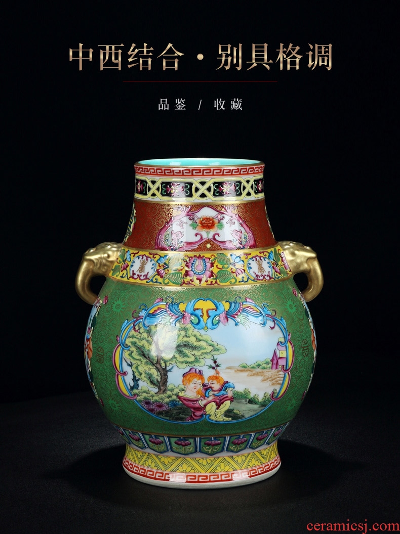 Archaize of jingdezhen ceramics craft vase collection furnishing articles qing qianlong high-grade colored enamel paint double ears