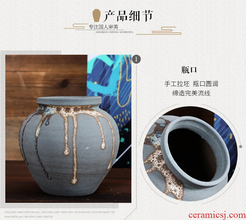 Jingdezhen manual coarse pottery porch dry flower vases, flower arranging Japanese zen flowerpot retro combination household furnishing articles