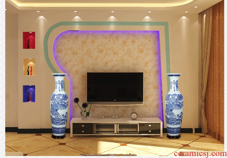 Jingdezhen ceramics of large blue and white porcelain vase, flower arrangement of Chinese style living room office decoration place hotel