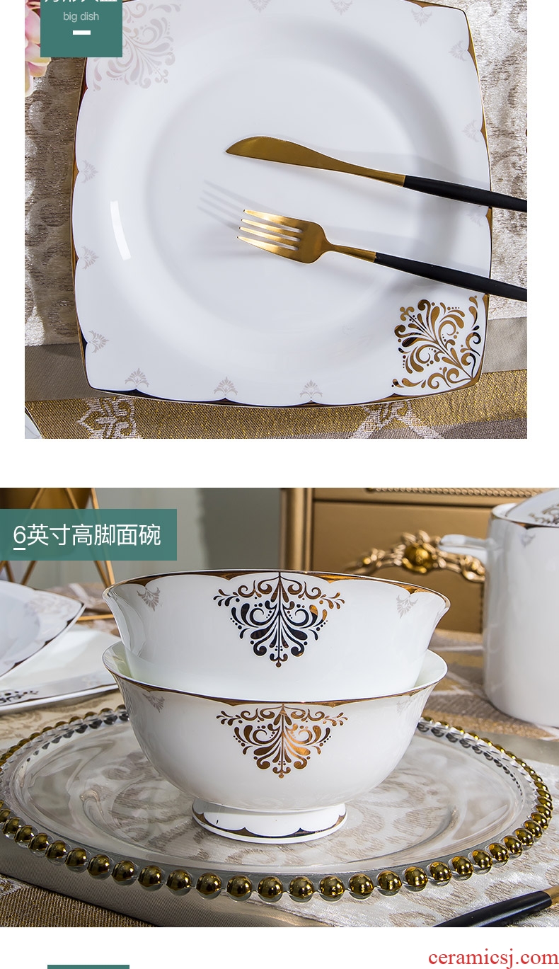 Bone China tableware dishes suit household portfolio european-style jingdezhen ceramic bowl of soup bowl chopsticks dish bowl suit