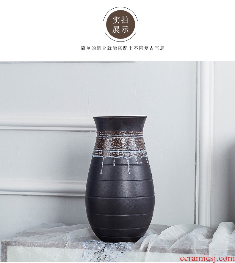 Contemporary and contracted sitting room creative flower vase black ceramic porch ark home decoration dry flower decoration on the desk