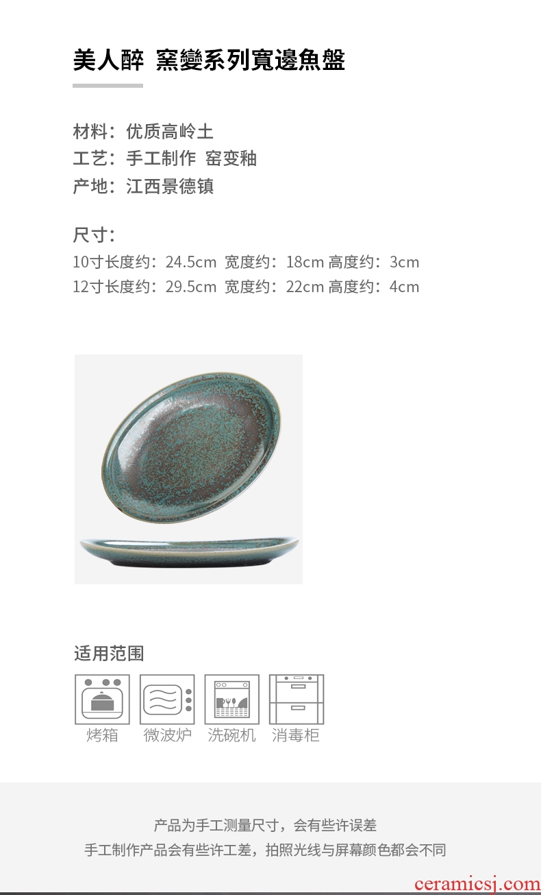 Ceramic plate of sushi restaurant tableware fish plate elliptical plate grilled fish dish home plate special-shaped plate microwave oven is available