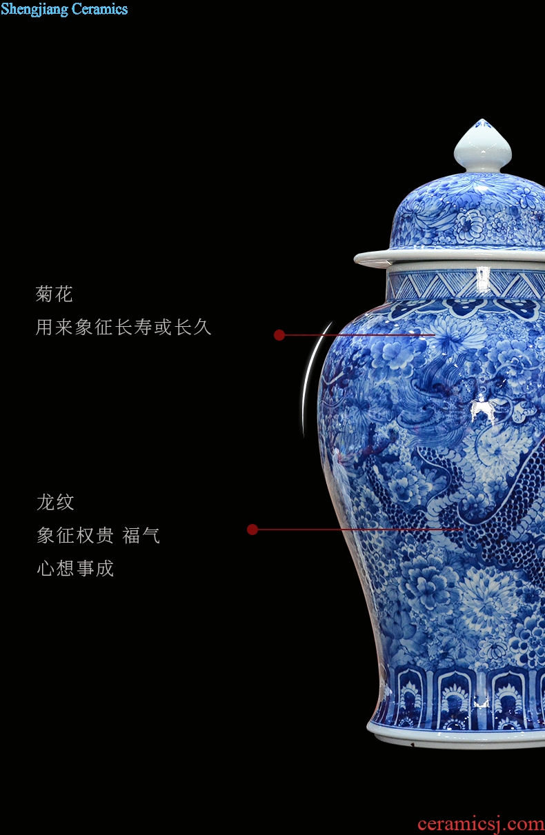 Jingdezhen blue and white dragon ceramics imitation qing qianlong hand-painted the general pot of new Chinese style sitting room adornment is placed