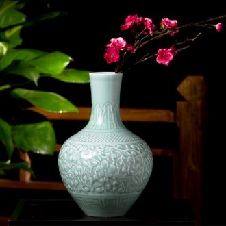 Shadow green new Chinese jingdezhen ceramic vase engraving sitting room rich ancient frame furnishing articles home decoration flower arranging flowers