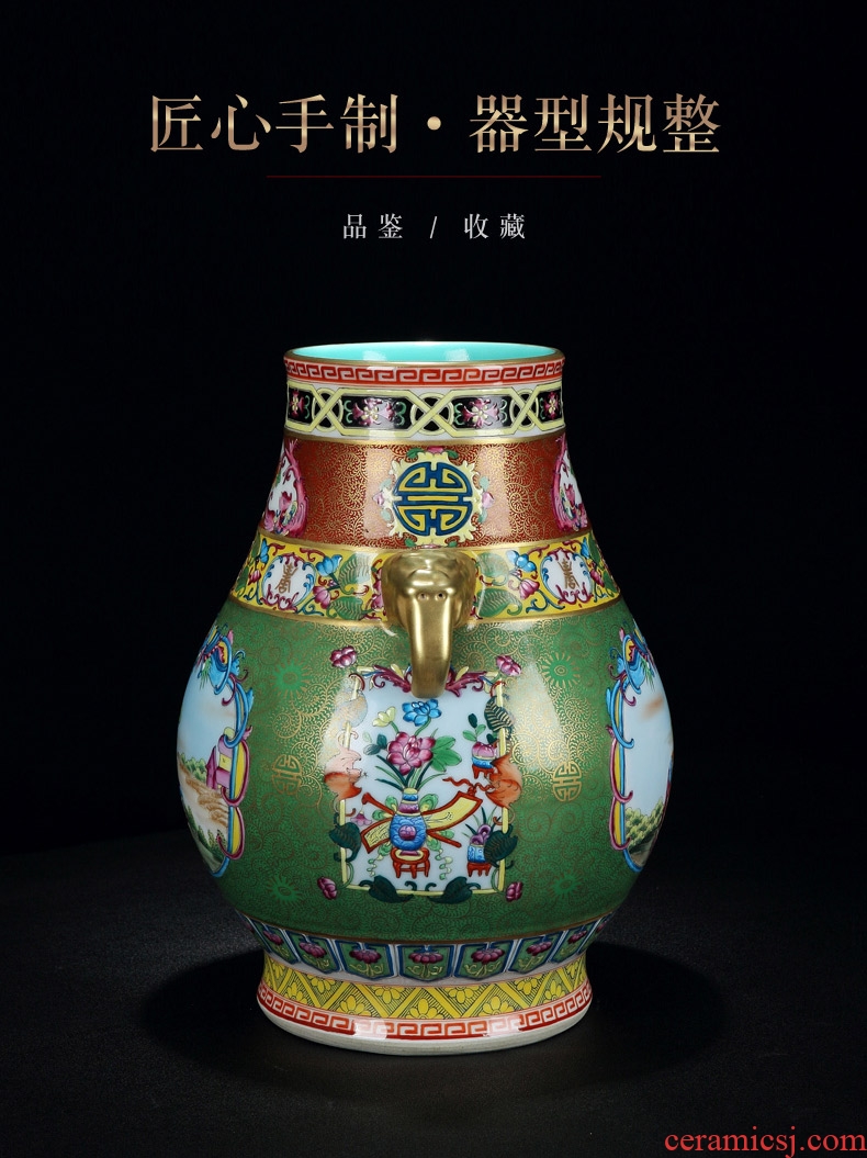 Archaize of jingdezhen ceramics craft vase collection furnishing articles qing qianlong high-grade colored enamel paint double ears