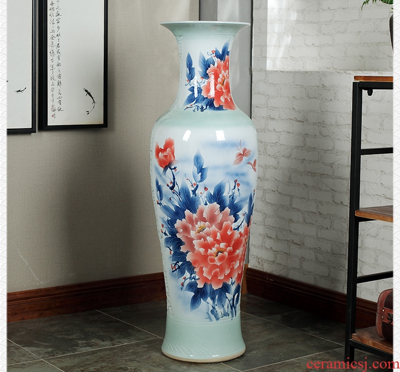 Jingdezhen ceramics of large vases, antique hand-painted carving peony hotel opening sitting room adornment is placed