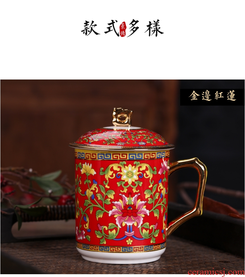 Jingdezhen ceramic tea cup with lid hand-painted bone China cup suit phnom penh office meeting master cup cup