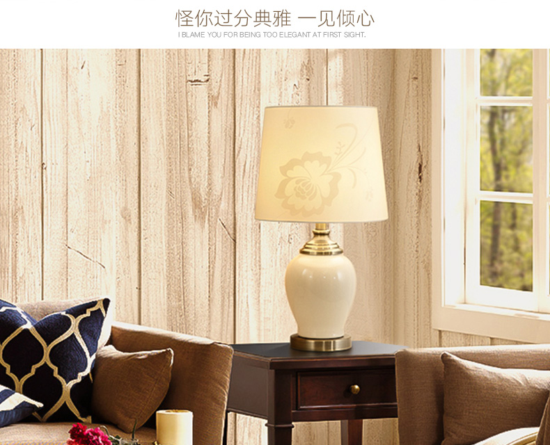 American ceramic desk lamp lamp of bedroom the head of a bed sweet contracted Europe type desk lamp of new Chinese style of contemporary sitting room is luxurious atmosphere