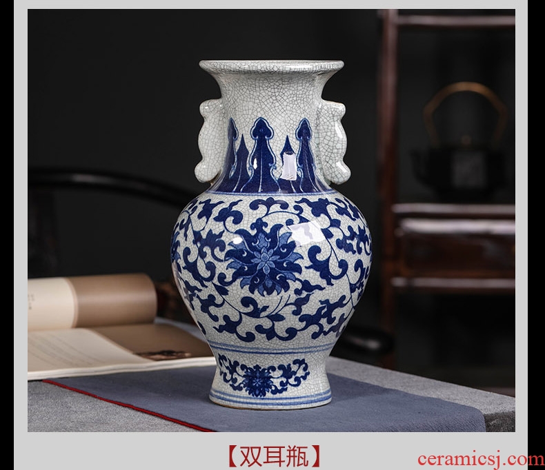 Blue and white porcelain of jingdezhen ceramics bound branch lotus bottle of new Chinese style decoration room porch flower arrangement handicraft furnishing articles