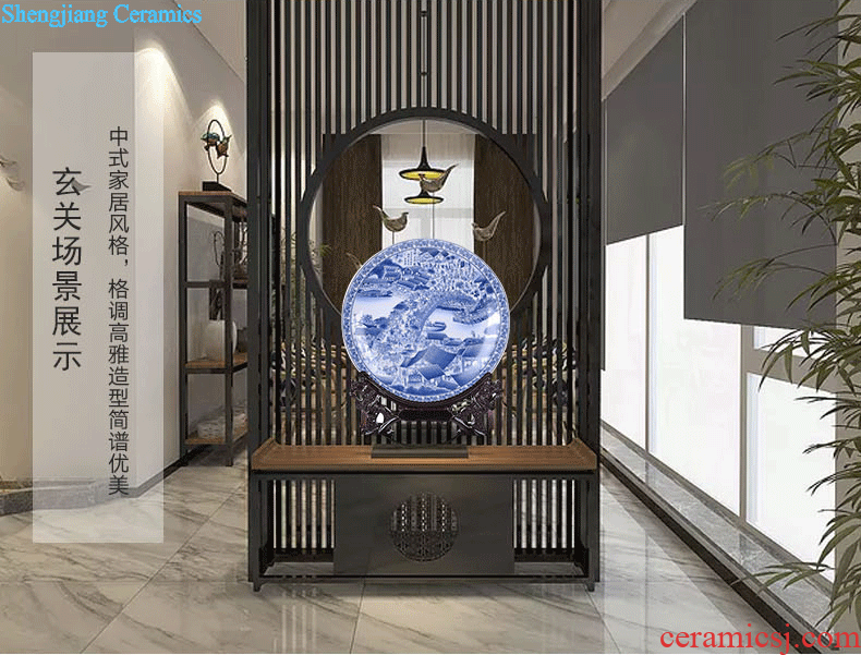 Jingdezhen blue and white ceramics qingming scroll hanging dish home decoration fashion decoration decoration plate