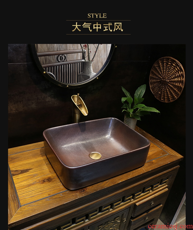 JingYan rust tattoo art stage square ceramic lavatory basin of Chinese style restoring ancient ways of archaize on the sink basin