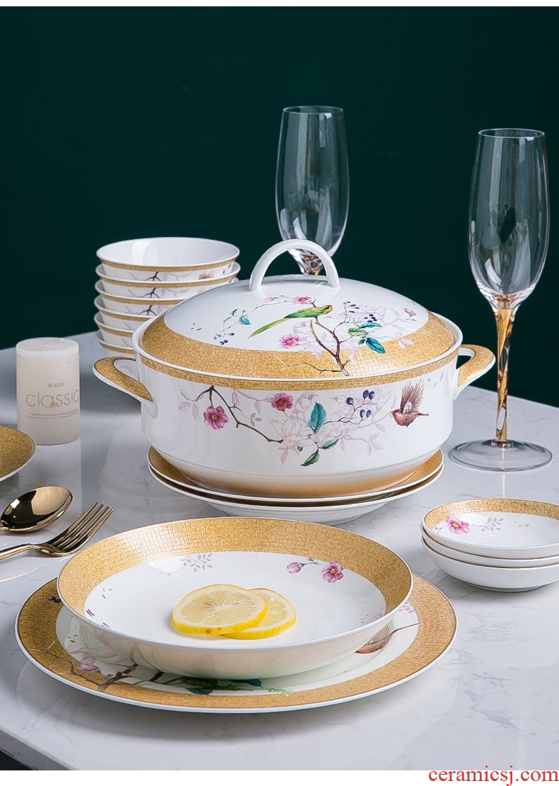 Dishes suit new Chinese painting of flowers and household jingdezhen ceramic tableware ceramic dinner plates of eating food dishes