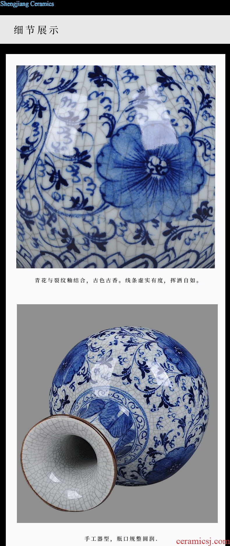 Jingdezhen ceramics hand-painted guanyao blue and white porcelain flower rich ancient frame under the glaze color antique crafts home decorations