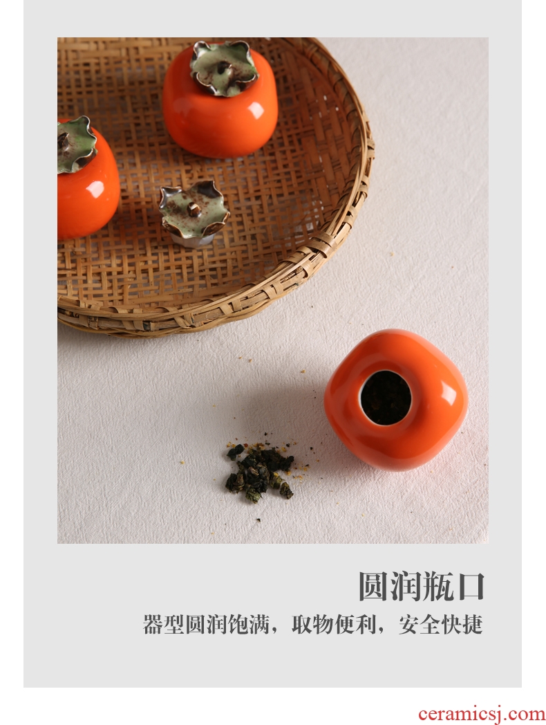 Ceramic persimmon storage tank seal pot portable mini tea small kitchen condiment snacks salt vinegar seal pot