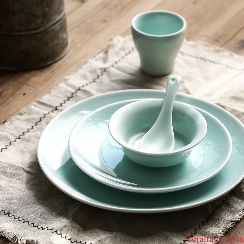 Dong rong hotel supplies creative personality hotel restaurant ceramic tableware powder blue table 4 dishes suit