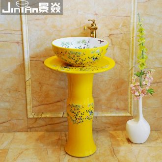 JingYan pillar of European art basin ceramic column combination type lavatory basin vertical lavabo one-piece column basin