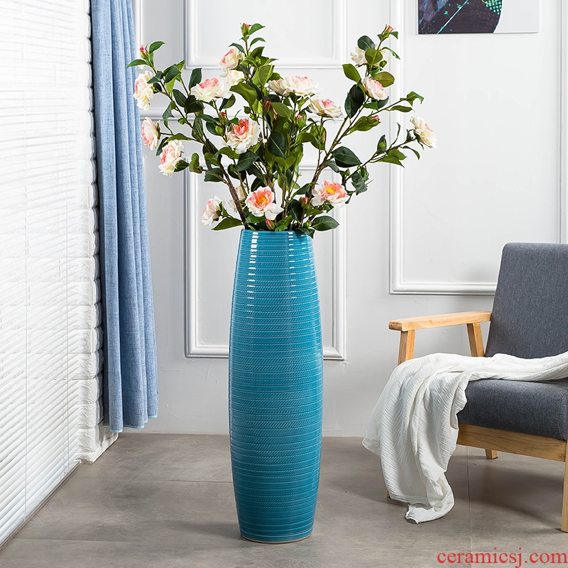 Jingdezhen ceramic floor big vase high sitting room european-style decorative dried flowers flower arrangement contemporary and contracted household furnishing articles