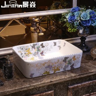JingYan European art stage basin rectangle ceramic lavatory basin bathroom basin on the sink