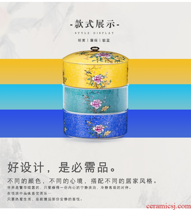 Blower, colored enamel porcelain tea pot large wake put POTS sealed cans puer tea cake box