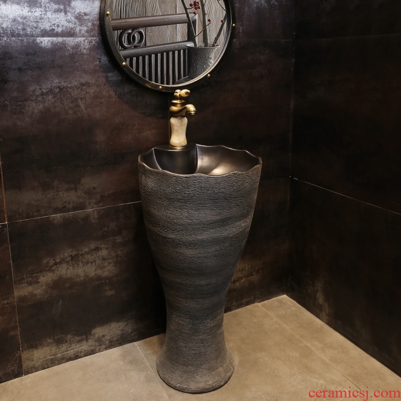 JingYan wood pillar type lavatory vertical integration lavabo toilet floor type Chinese ceramic POTS