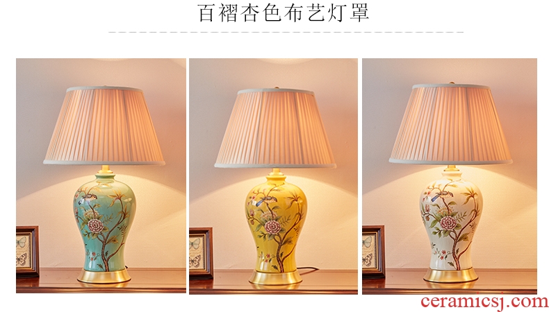 Ceramic lamp light new Chinese American pastoral Europe type restoring ancient ways of bedroom the head of a bed household sweet full copper sitting room desk lamp