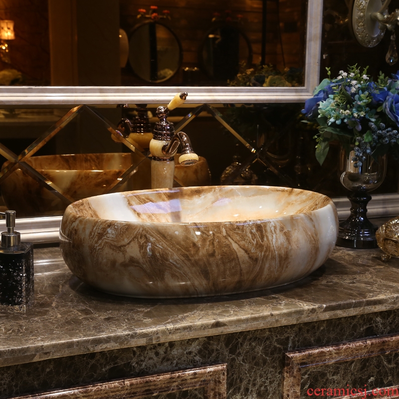 JingYan marble art stage basin ceramic sinks oval restoring ancient ways American on the sink