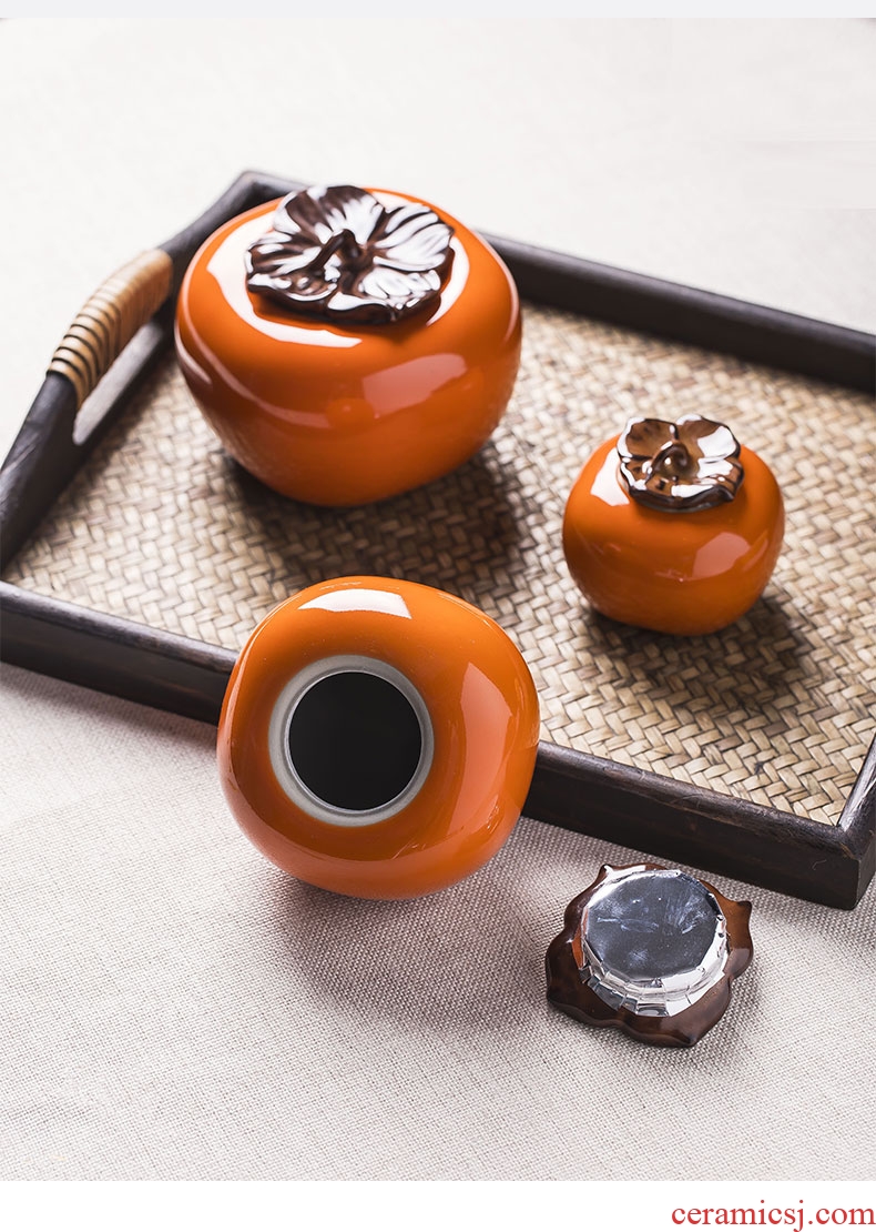 Persimmon persimmon persimmon tea pot of jingdezhen ceramic tea pot home for small pot mini jar airtight tin can