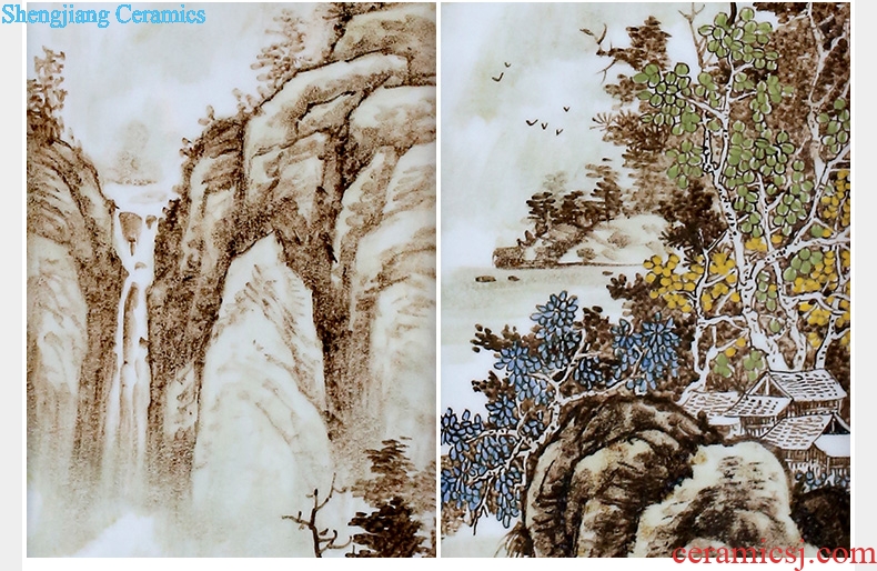 Jingdezhen porcelain plate painting spring, summer, autumn and winter landscape four screen adornment home sitting room hangs a picture office