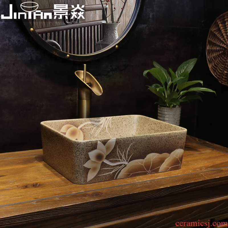Art on the stage basin JingYan red lotus small square ceramic lavatory small size Chinese style on the sink