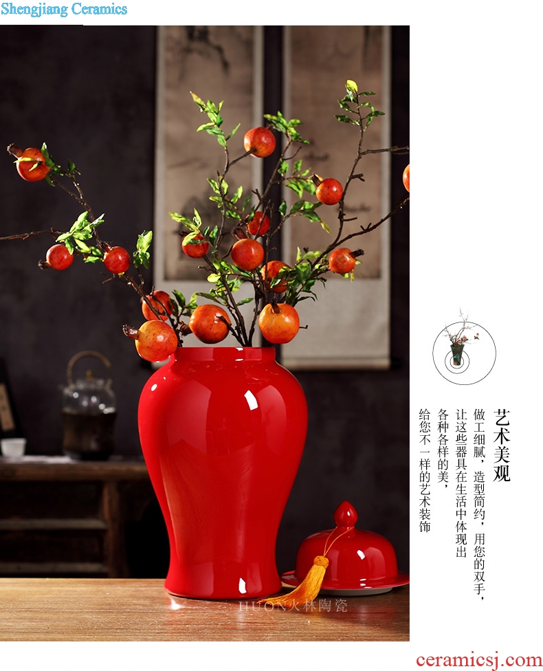 Jingdezhen ceramic tank storage tank general red vase of new Chinese style living room TV wine decorates porch place