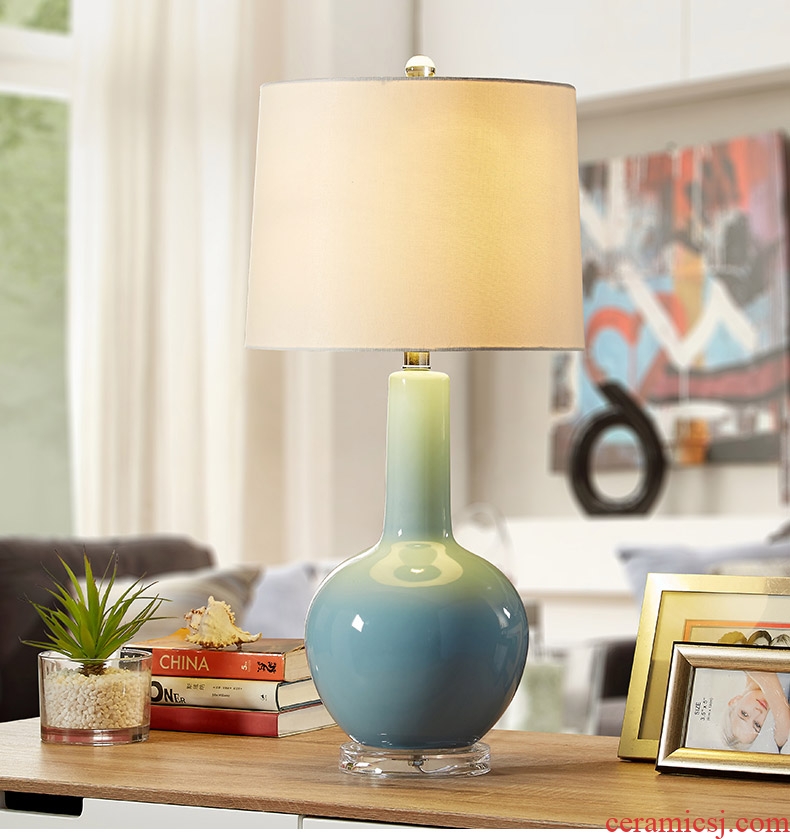 American simple atmospheric ceramic desk lamp lamp of bedroom the head of a bed new modern Chinese study suet jade large living room