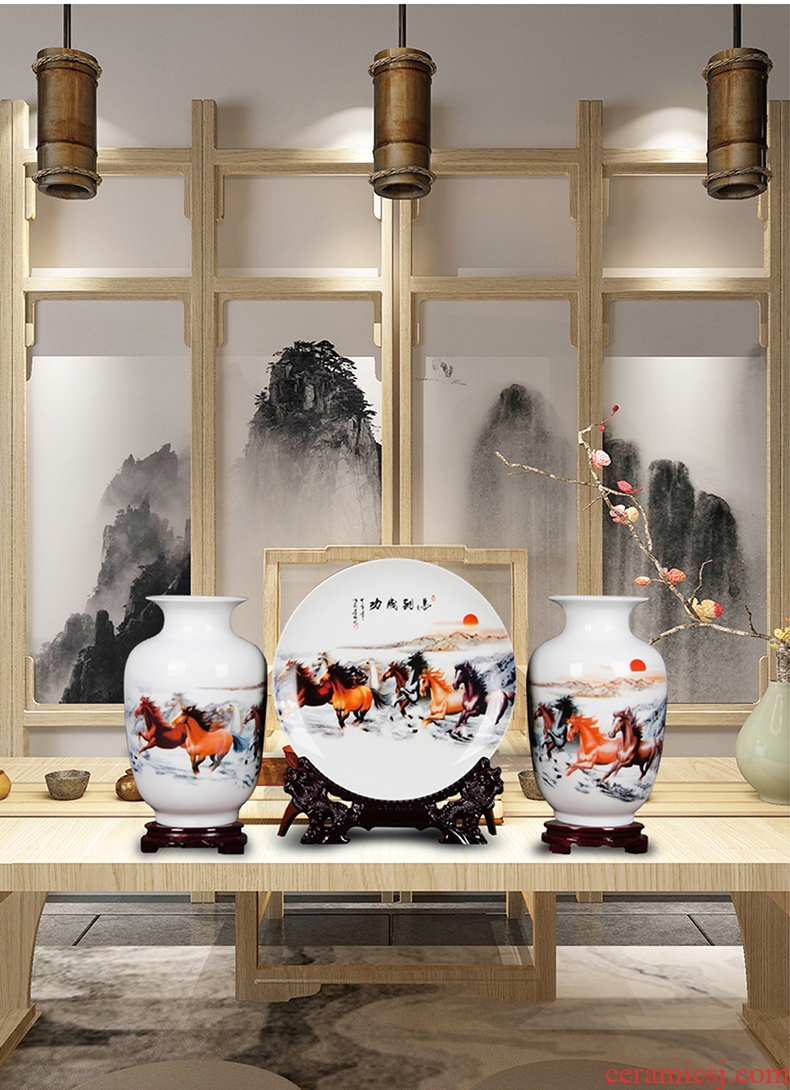 Jingdezhen ceramics vase three-piece furnishing articles flower arranging the modern Chinese style household adornment wine sitting room decoration
